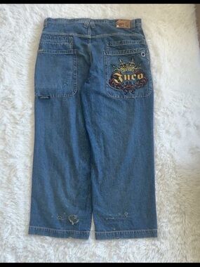 JNCO Blue royal crown Denim Wide Leg Jeans with Embroidered Back Patch